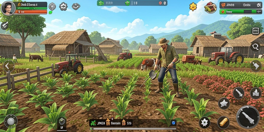Screenshot JIN33 menampilkan kebun indah dengan berbagai tanaman.