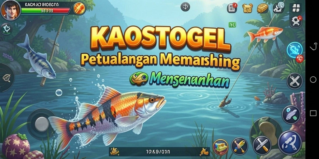 Tampilan gameplay KAOSTOGEL yang menarik saat menangkap ikan.