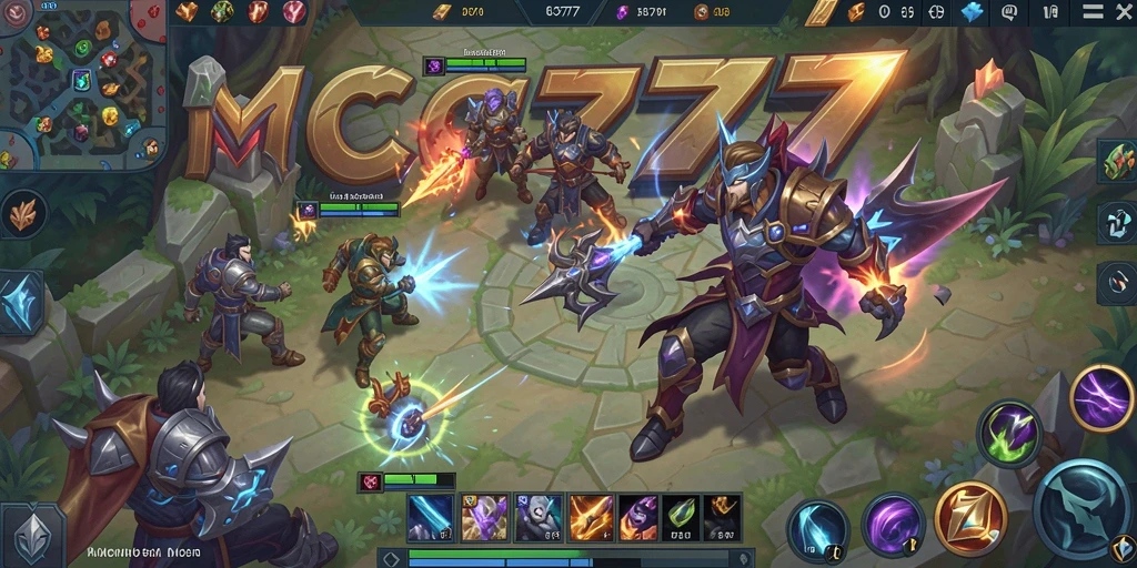 Tangkapan layar utama gameplay MOBA menunjukkan pertempuran epik di arena.
