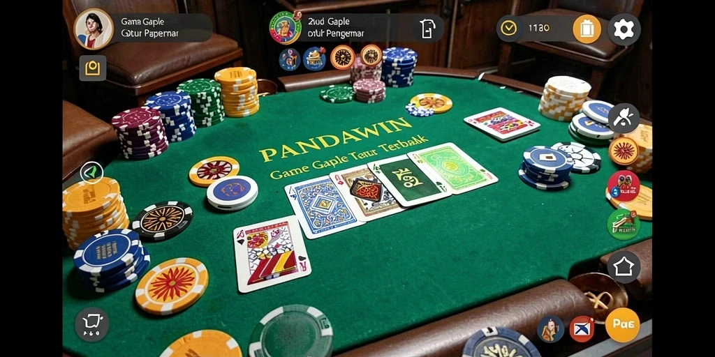 Screenshot utama dari gameplay Gaple PANDAWIN dengan suasana seru.