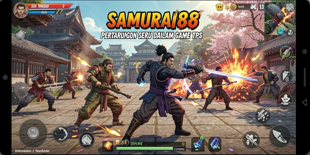 Screenshot gameplay SAMURAI88 menampilkan aksi seru pertarungan samurai.