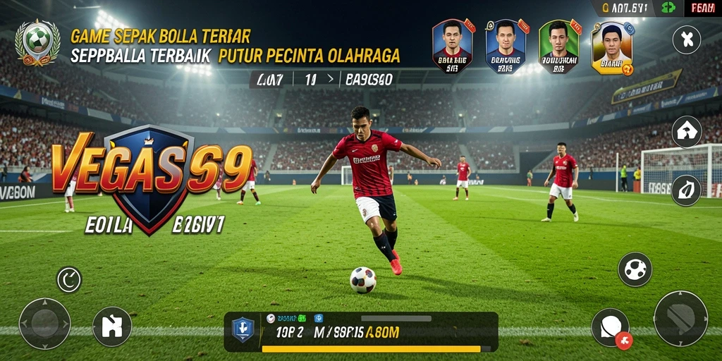 Screenshot gameplay VEGAS969 yang menunjukkan aksi seru di lapangan sepak bola.