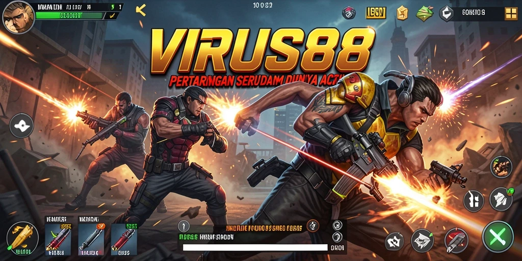 Screenshot gameplay intens dari VIRUS88 menunjukkan aksi menarik dan grafis menawan.